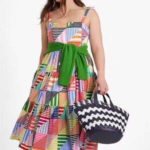 Kate Spade Pink Patchwork Stripe Tiered Dress